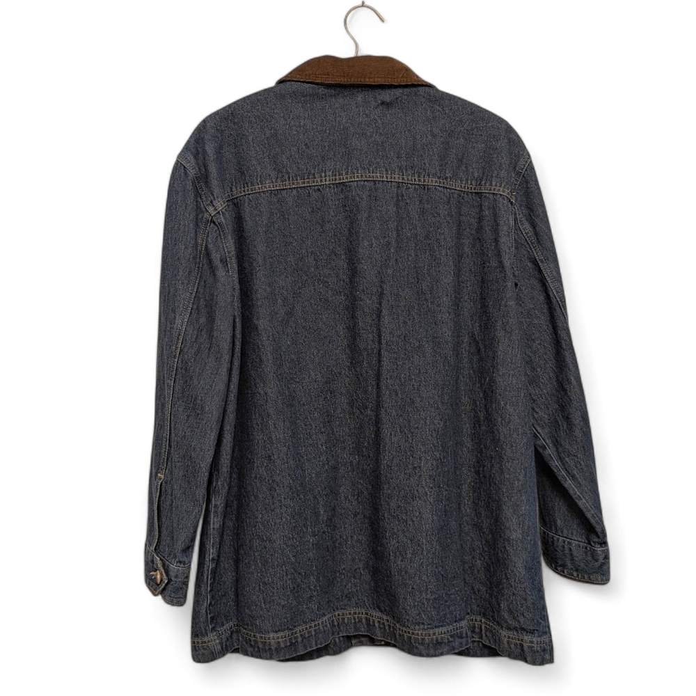 VINTAGE Denim Chore Coat Barn Jacket Corduroy Collar Blue Jean XL - Picture 2 of 6